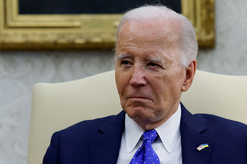 US president Joe Biden looks on as he meets with German chancellor Olaf Scholz in the Oval Office at the White House in Washington, USA, on 9 February, 2024