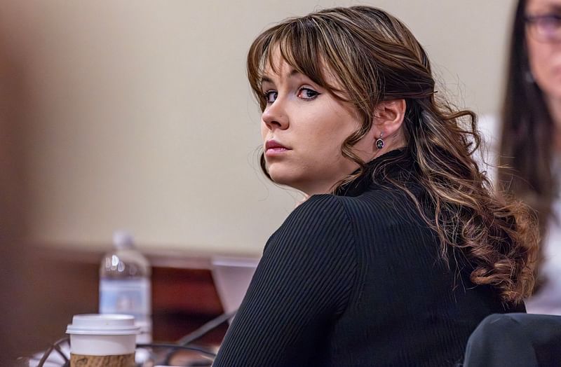 Hannah Gutierrez-Reed, the former armorer at the movie Rust, listens to closing arguments in her trial at the First Judicial District Courthouse in Santa Fe, New Mexico, on 6 March, 2024. The woman in charge of weapons on the set of the Alec Baldwin movie "Rust," where a cinematographer was shot dead, was convicted March 6, of involuntary manslaughter.