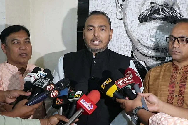 State minister Ahasanul Islam Titu speaks to the media at Tangail press club on 24 March, 2024.