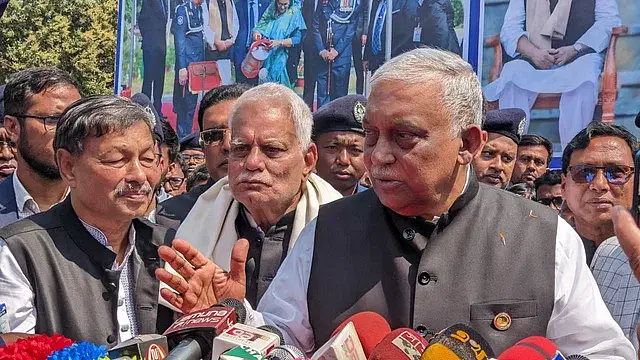 Home Minister Asaduzzaman Khan Kamal speaks to the media in Kurigram on 7 March, 2024.