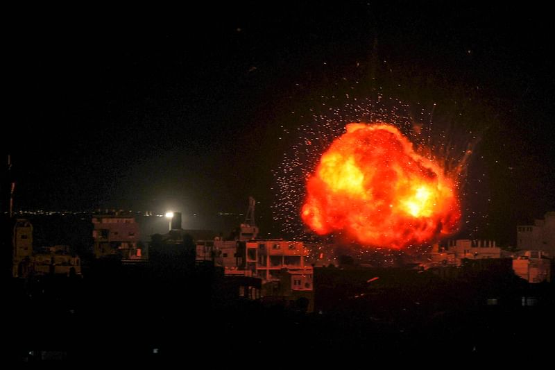 A fireball errupts during Isreali bombardment on Rafah, in the southern Gaza Strip, on March 26, 2024, amid ongoing battles between Israel and the Palestinian militant group Hamas.