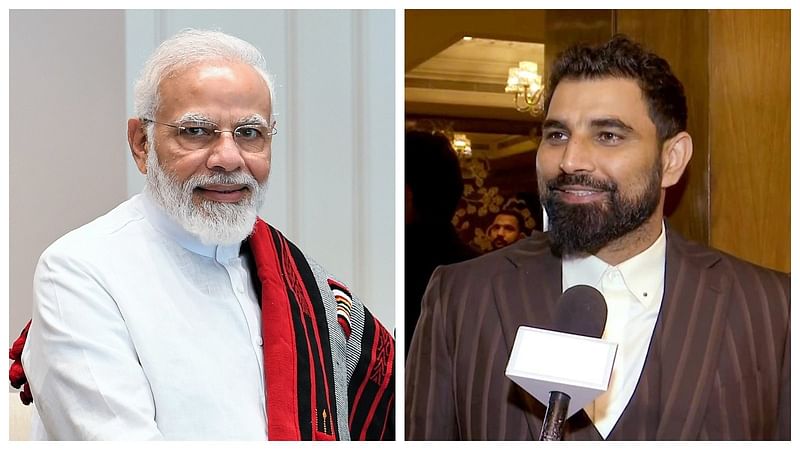 Indian Prime Minister Narendra Modi and Cricketer Mohammad Shami