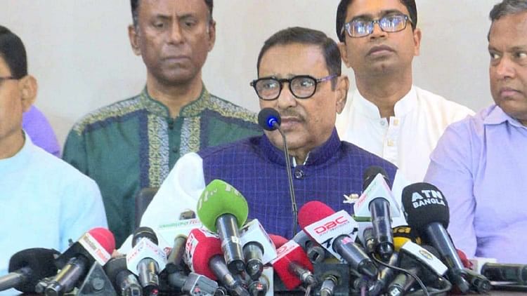 Awami League General Secretary and Road Transport and Bridges Minister Obaidul Quader talks to the media on 19 March, 2024