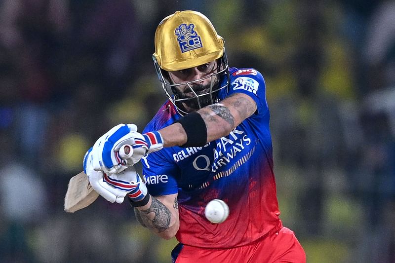 Royal Challengers Bangalore's Virat Kohli plays a shot during the Indian Premier League (IPL) Twenty20 cricket match between Chennai Super Kings and Royal Challengers Bangalore at the MA Chidambaram Stadium in Chennai on March 22, 2024