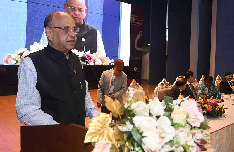 Health and Family Welfare Minister Samanta Lal Sen addresses the 10th National Neurology Conference at the Bangamata Sheikh Fazilatunnesa Mujib Hall at Shahbag in Dhaka on 5 March, 2024