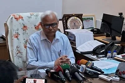 Bangladesh University of Engineering and Technology (BUET) vice chancellor Satya Prasad Majumder speaks to newsmen at his office on Saturday afternoon.