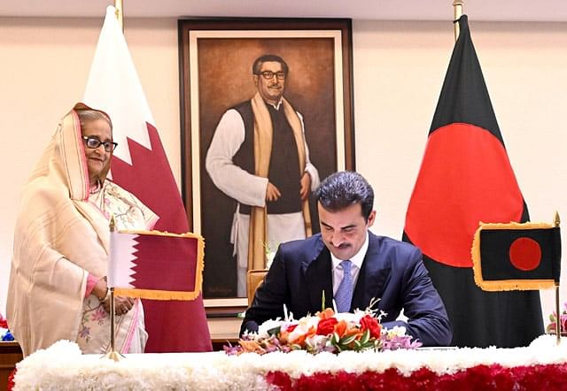 Bangladesh and Qatar have signed five agreements and five memorandums of understanding (MoUs) to enhance mutual cooperation between the two countries.