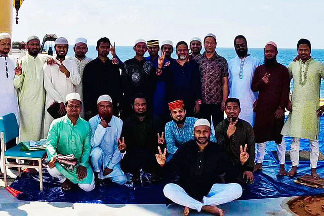 Crew members of the hostage ship on the day of Eid-ul-Fitr.