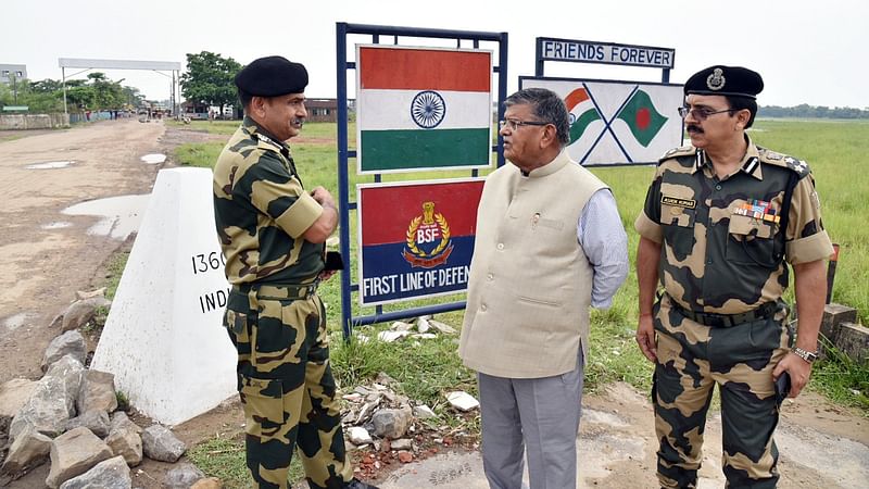 Assam Governor Gulab Chand Kataria visits the Indo-Bangla border from Sutarkandi to Malegarh during his visit to Karimganj district, on 24 May, 2023