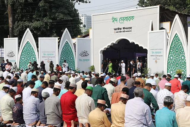 The main Eid jamaat took place at 8:30 am at the national Eidgah in Dhaka on 11 April, 2024.