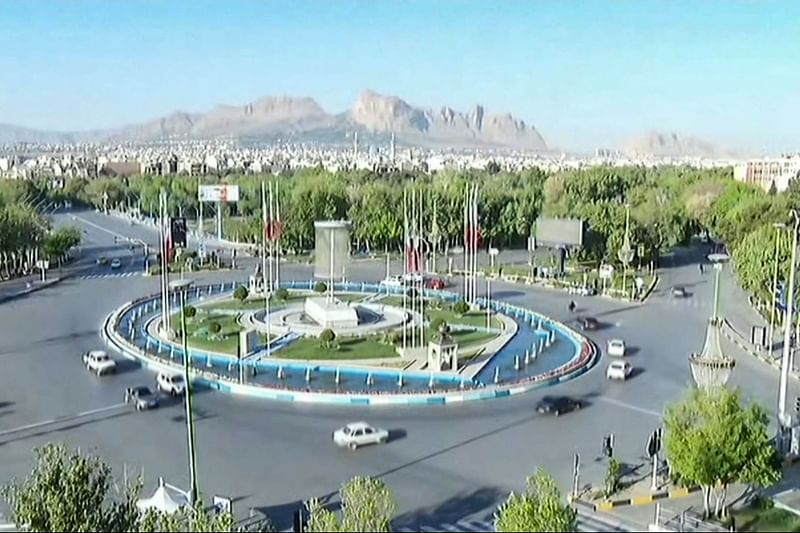 A handout image grab made available by the Iranian state TV, the Islamic Republic of Iran Broadcasting (IRIB), shows what the TV said was a live picture of the city of Isfahan early on 19 April, 2024, following reports of explosions heard in the province in central Iran