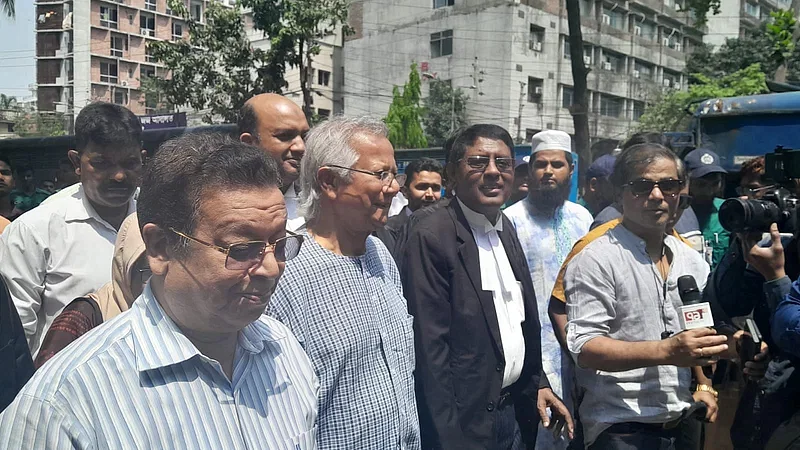 Nobel Peace Prize winning economist Dr Muhammad Yunus on the court premises on 2 April, 2024