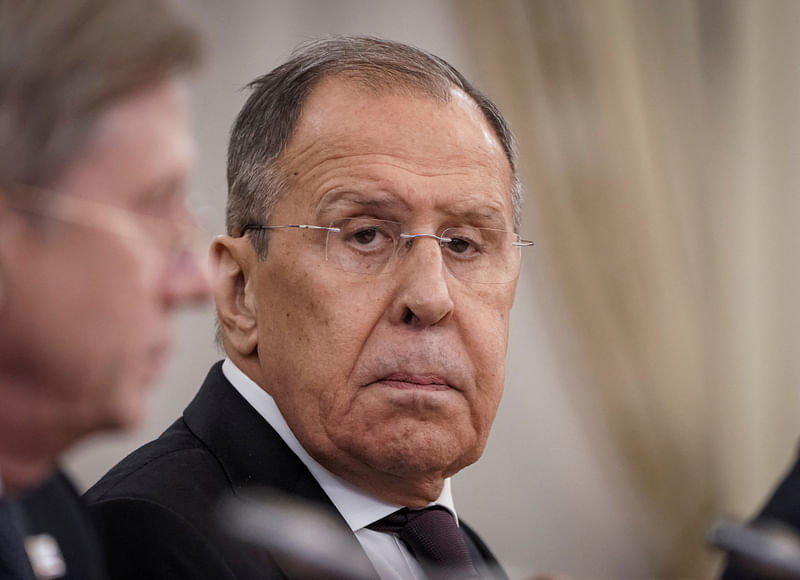 Russian Foreign Minister Sergei Lavrov looks on as he takes part in Russian-Kazakh talks in Astana, Kazakhstan on 9 November 2023.