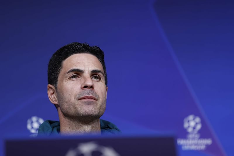 Arsenal’s Spanish coach Mikel Arteta attends a press conference on the eve of their UEFA Champions League quarter final second leg football match against FC Bayern Munich, at the Allianz Arena Stadium in Munich, southern Germany, on 16 April, 2024