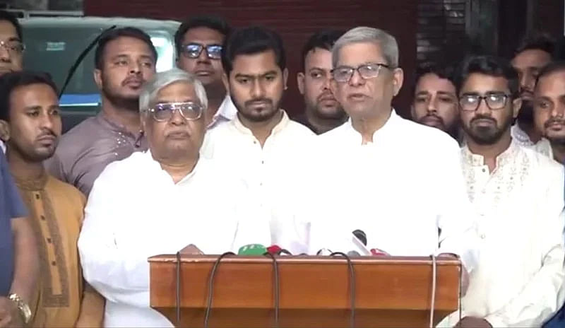 Mirza Fakhrul Islam Alamgir, secretary general of the opposition Bangladesh Nationalist Party, speaks at a media briefing on 14 May, 2024