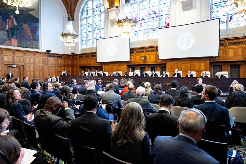 Court judges take part in a session in which Israel’s legal team presented its response to South Africa’s request of the International Court of Justice (ICJ) in The Hague, on 17 May 2024