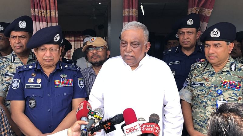 Home minister Asaduzzaman Khan speaks to journalists during his visit to a Rohingya refugee camp in Palongkhali of Ukhiya Cox’s Bazar on 31 May 2024.