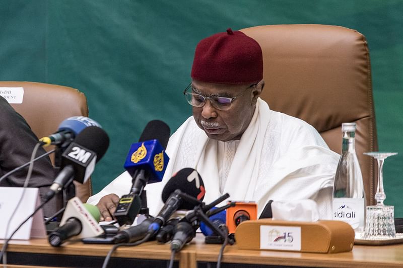 Secretary General of the Organisation of Islamic Cooperation (OIC) Hissein Brahim delivers the closing remarks at the Sir Dawda Kairaba Jawara International Conference Center during the Organisation of Islamic Cooperation (OIC) 2024 Summit in Banjul on 5 May 2024.