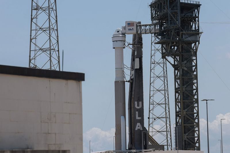 Boeing’s Starliner spacecraft sits atop a United Launch Alliance Atlas V rocket at Space Launch Complex 41 after the planned launch of NASA’s Boeing Crew Flight Test was scrubbed on 7 May, 2024