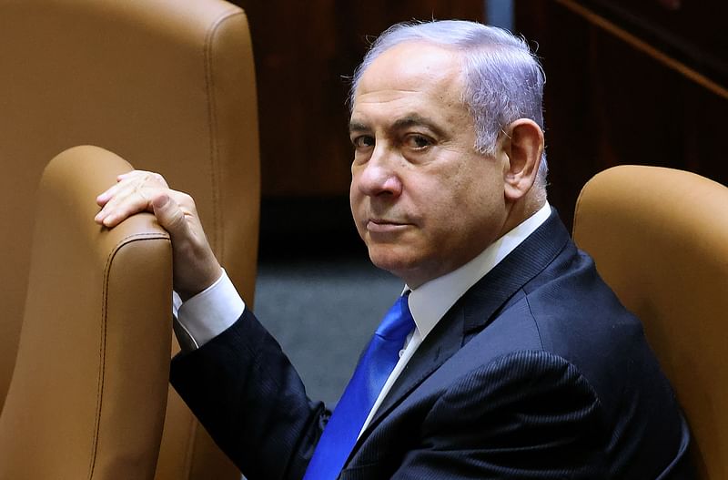 Israel’s Prime Minister Benjamin Netanyahu attends a special session to vote on a new government at the Knesset in Jerusalem, on 13 June, 2021