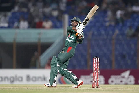 Mahmudullah plays a big six against Zimbabwe on 5 May