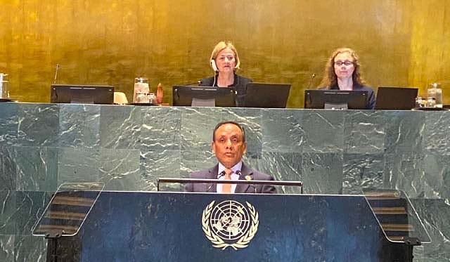 Permanent representative of Bangladesh to the UN in New York, Ambassador Muhammad Abdul Muhith, introduced the resolution at the general assembly hall, on 2 May, 2024.