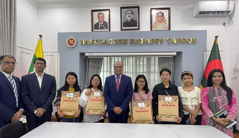 Bangladesh Embassy in Myanmar congratulates the four Myanmar students for their successful admission at the  Asian University of Women in Chattogram