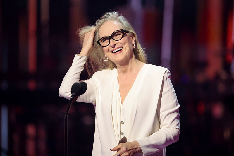 Meryl Streep gestures during the iHeartRadio Music Awards at Dolby Theatre in Los Angeles, California, US, 1 April, 2024.