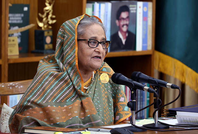 Prime Minister Sheikh Hasina addresses a programme organised to release the results of the SSC and equivalent examinations-2024, digitally by clicking a button at her official residence, Ganabhaban, Dhaka on 12 May, 2024