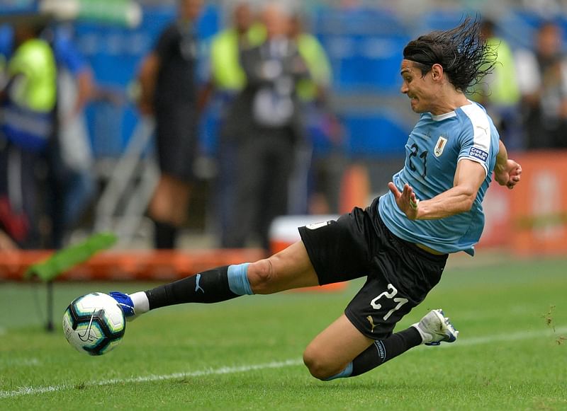 Uruguay's Edinson Cavani strikes the ball during the Copa America football tournament quarter-final match against Peru at the Fonte Nova Arena in Salvador, Brazil, on 29 June, 2019