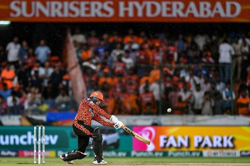 Sunrisers Hyderabad's Abhishek Sharma plays a shot during the Indian Premier League (IPL) Twenty20 cricket match between Sunrisers Hyderabad and Punjab Kings at the Rajiv Gandhi International Stadium in Hyderabad on May 19, 2024.