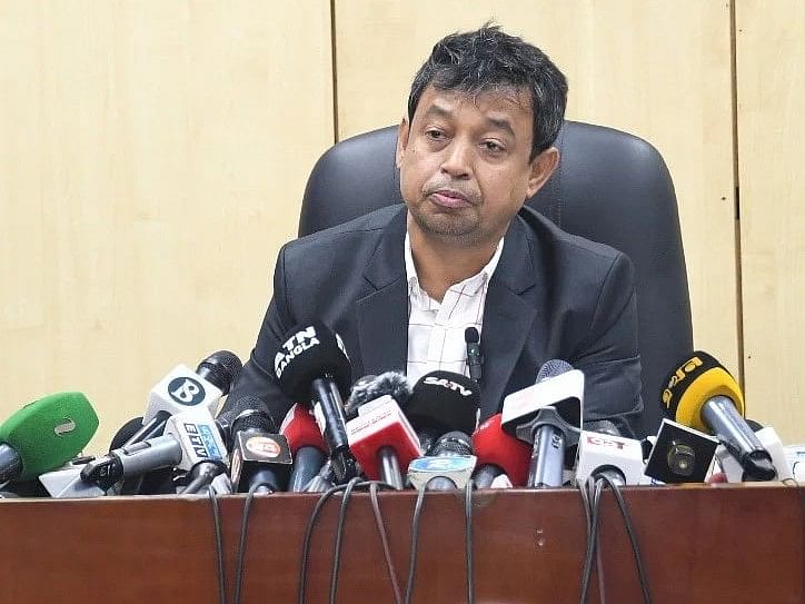 DMP additional commissioner Mohammad Harun-or-Rashid talks to the media