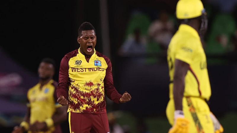 West Indies bowler Akeal Hosein finished with figures of five wickets for 11 runs off four overs.