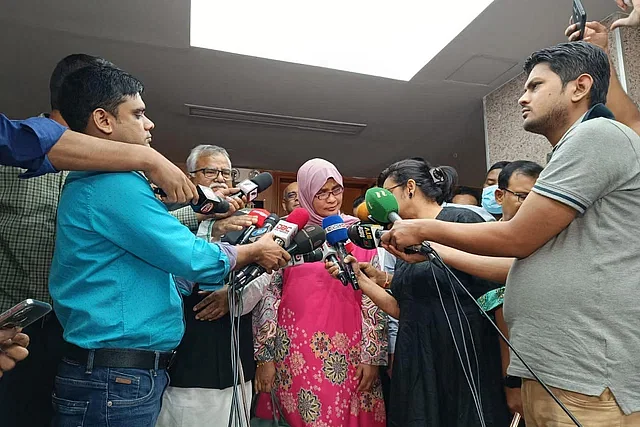 Malaysian high commissioner in Dhaka Haznah Md Hashim is talking to newsmen after meeting state minister for expatriates welfare and overseas employment, Shofiqur Rahman Choudhury at the ministry at Eskaton in the capital on 5 June, 2024