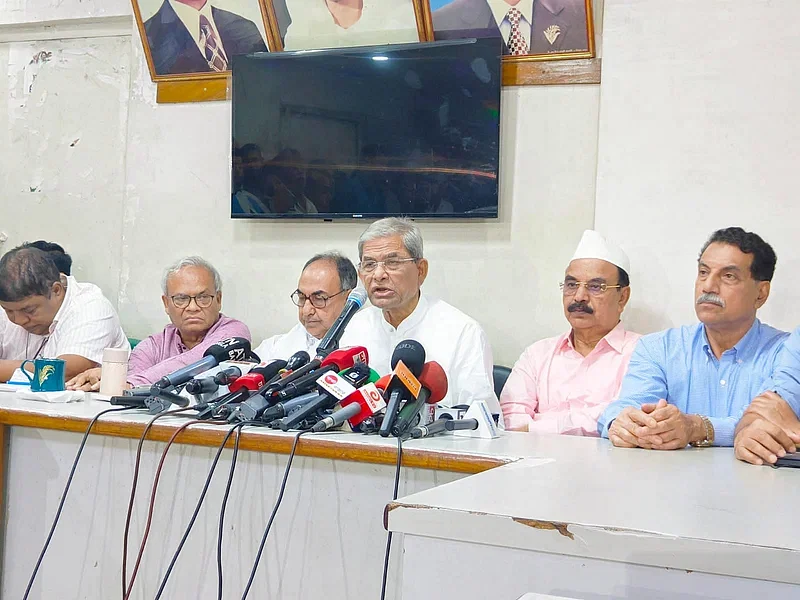 BNP secretary general Mirza Fakhrul Islam Alamgir announces the programmes from a press conference on 26 June 2024