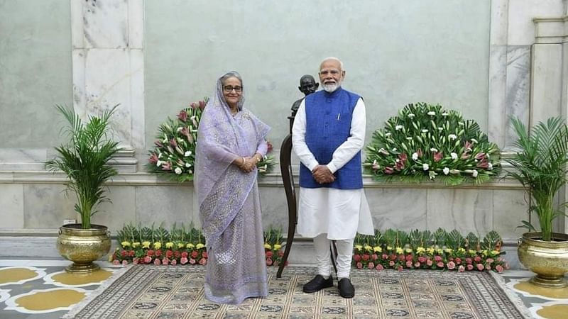 Prime Minister Sheikh Hasina and her Indian counterpart Narendra Modi pose for a photograph in New Delhi