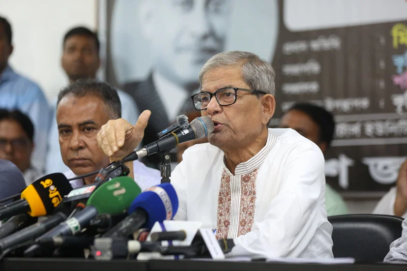 BNP secretary general Mirza Fakhrul Islam Alamgir addresses a discussion organised by Jatiyatabdi Krishak Dal at the Dhaka Reporters’ Unity on 10 June 2024 marking the 43th death anniversary of BNP founder Ziaur Rahman