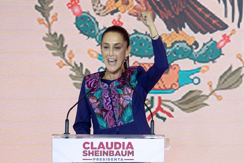 Mexico’s presidential candidate for Morena party Claudia Sheinbaum celebrates following the results of the general election in Mexico City, on 3 June, 2024