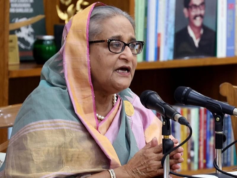 PM Sheikh Hasina speaks at the press conference on her recent official 2-day visit to India at her official residence Ganobhaban in Dhaka on Tuesday