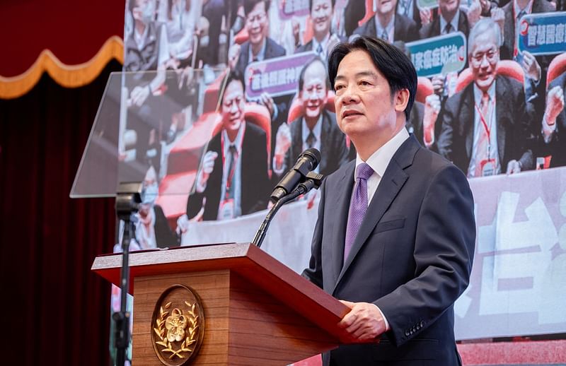 This handout picture taken and released by the Taiwan Presidential Office on 19 June, 2024 shows Taiwan’s President Lai Ching-te speaking during a press conference at the Presidential Office in Taipei