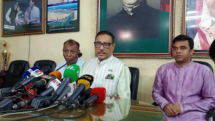 Obaidul Quader is addressing a press conference on contemporary issues at the AL president’s office in the city’s Dhanmondi on Tuesday.