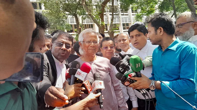 Dr Muhammad Yunus, Nobel Laureate economist and Grameen Bank founder, talks to the media on 2 June, 2024