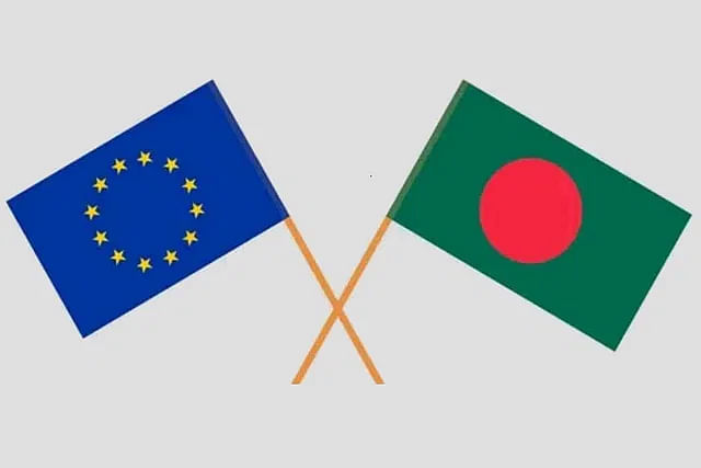 Flags of European Union and Bangladesh.