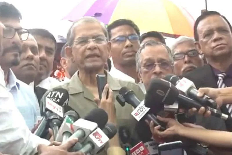 BNP secretary general Mirza Fakhrul Islam Alamgir talks to the media after paying respect to the grave of former president Ziaur Rahman, also the founder of the party, on 1 July 2024