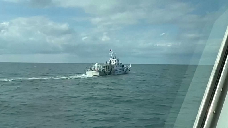 One of the four Coast Guard Vessels, which Taiwan says belongs to China and entered waters near frontline islands, sails on water, in this screengrab from a handout video, on 11 July, 2024