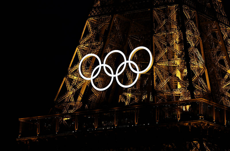 A general view of the Olympic rings on the Eiffel Tower a day before the opening ceremony of the Paris 2024 Olympics, in Paris, France 25 June, 2024.