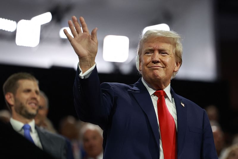 Republican presidential candidate, former U.S. President Donald Trump attends the first day of the Republican National Convention at the Fiserv Forum on 15 July 2024 in Milwaukee, Wisconsin.