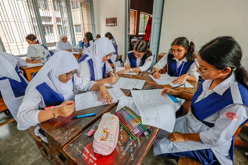 Students are taking part in examination under the new system