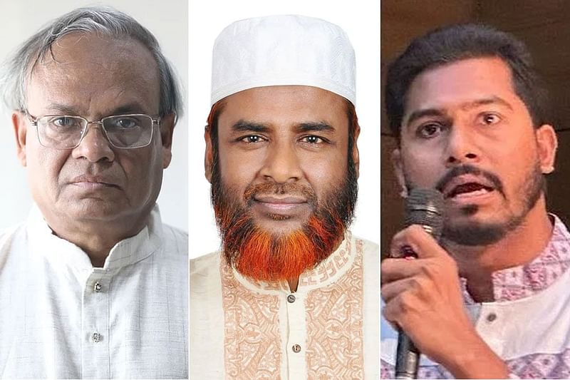 Combination of photos shows Bangladesh Nationalist Party senior joint secretary general Ruhul Kabir Rizvi, Jamaat-e-Islami secretary general Mia Golam Parwar and Gono Odhikar Parishad president Nurul Haque Nur.