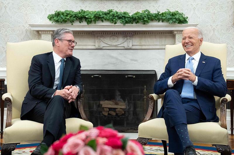 US President Joe Biden hosts a bilateral meeting with British Prime Minister Keir Starmer in the Oval Office of the White House in Washington, DC, on 10 July, 2024